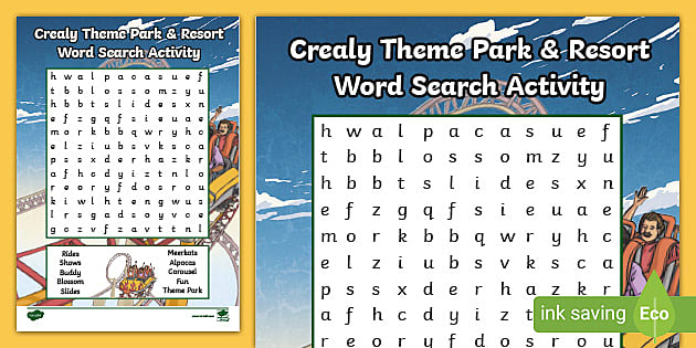 FREE Crealy Theme Park Resort Word Search for Children