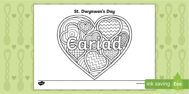 St Dwynwen's Day Welsh Heart Colouring Mindfulness Activity