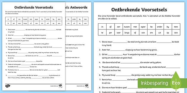 Voorsetsels In Afrikaans - Onderrig Wiki En Hulpbronne