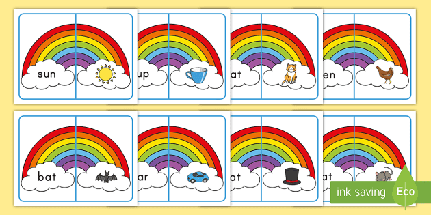 Rainbow Cvc Words Matching Cards Teacher Made