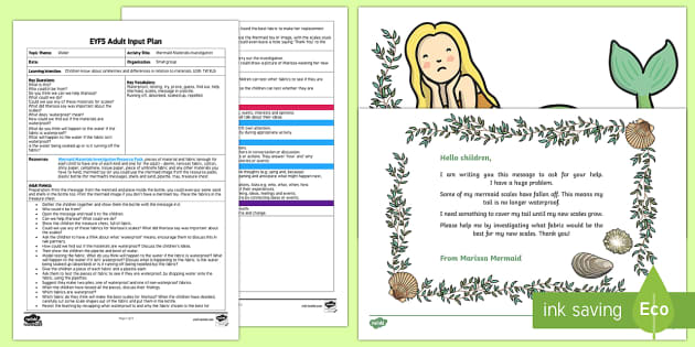 EYFS Mermaid Materials Investigation Adult Input Plan and Resource Pack