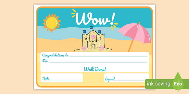 Summer Vibes-Themed Wow Certificate (teacher made) - Twinkl