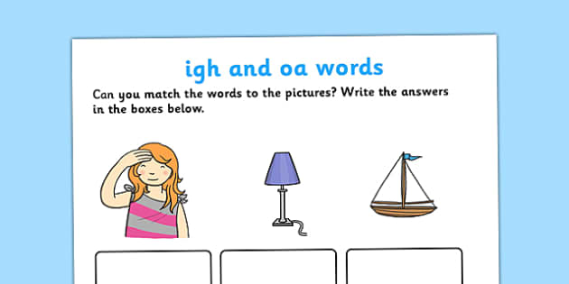 igh' and 'oa' Sounds Matching Activity Worksheet - Twinkl