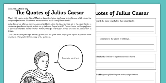 The Quotes of Julius Caesar Worksheet / Worksheet - Twinkl