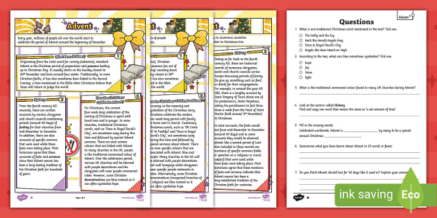 UKS2 Advent Differentiated Reading Comprehension Activity