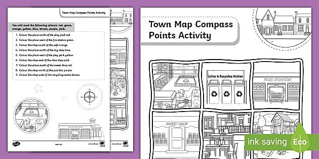 Town Map Compass Points Activity (teacher made) - Twinkl