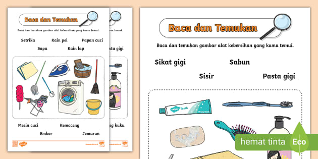 Worksheet Mencari Alat Kebersihan Diri dan Lingkungan