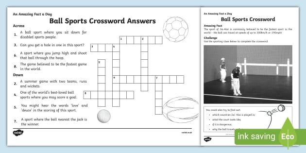 Sports Crossword Clues Ball Sports Home Learning