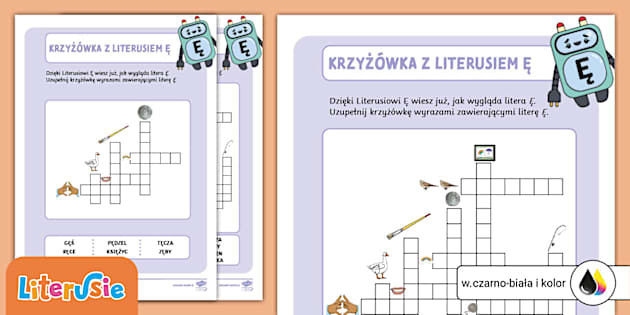 Krzyżówka z Literusiem Ę (teacher made) - Twinkl