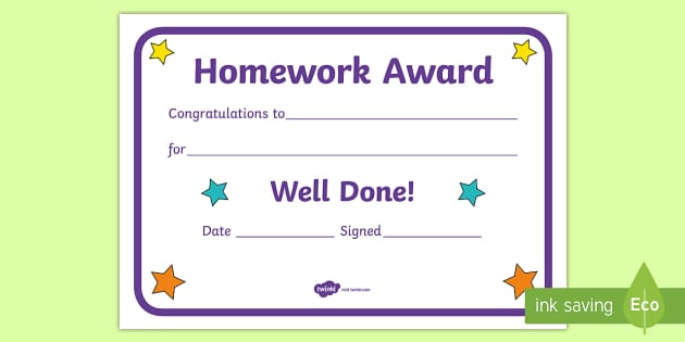 printable free homework award certificate