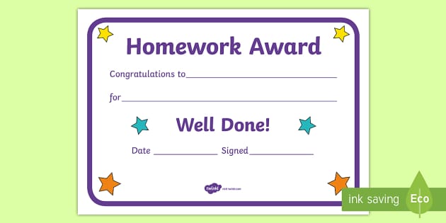 Homework Award A5 Certificate Template (teacher made)
