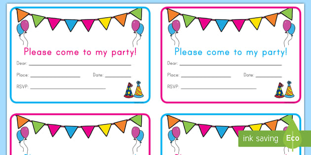 Birthday Party Invitation Cards Teacher Made