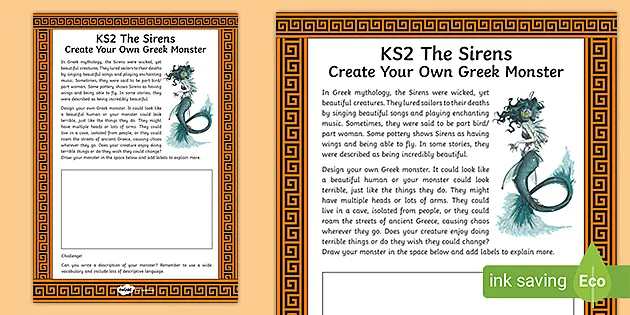 Ks2 Greek Mythology The Sirens Create Your Own Greek Monster