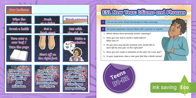 ESL New Years Idioms Matching Cards Teens B1 B2 Twinkl