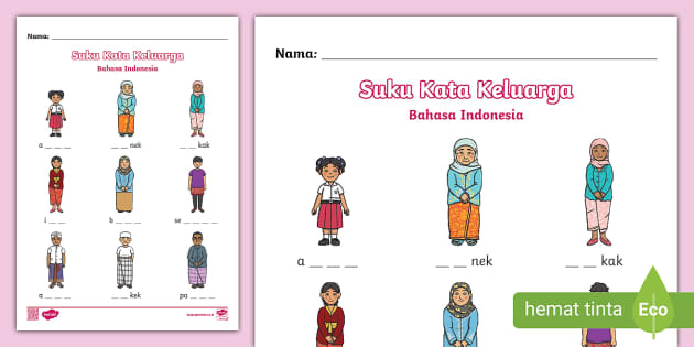 Worksheet Suku Kata Keluarga Bahasa Indonesia (teacher Made)