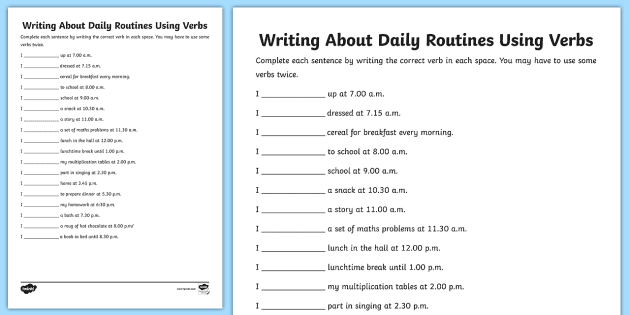 writing about daily routines using verbs worksheet esl