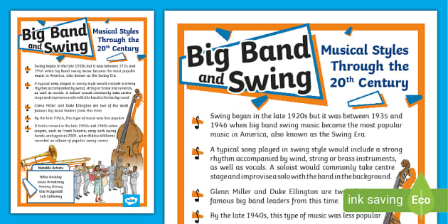 Musical Styles Through the 20th Century Information Poster: Big Band and Swing