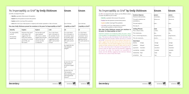 Gcse As Imperceptibly As Grief By Emily Dickinson Analysis Worksheet