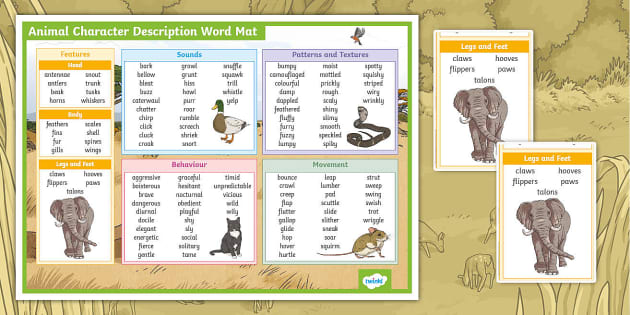 Animal Character Description Word Mat | Twinkl Originals KS2