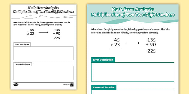 Fourth Grade Math Error Analysis Activity: Multiplication
