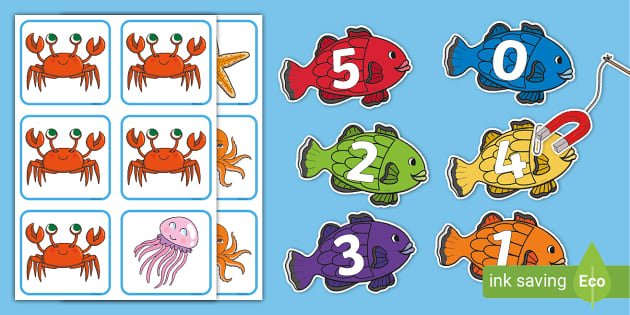 Magnetic Fishing to 5 Game (teacher made) - Twinkl