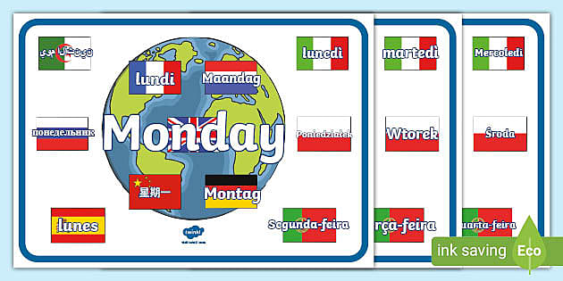 Days of the Week Display Poster English/Portuguese - Twinkl