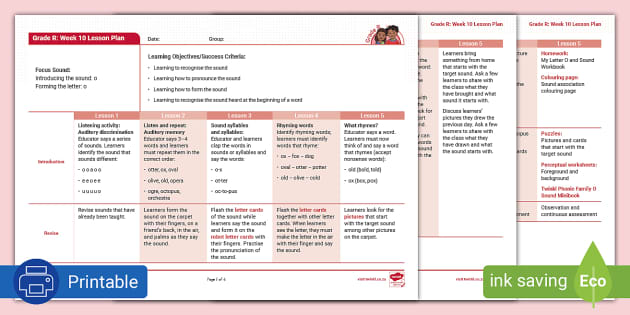 Gr. R Phonics: O Lesson Plan Week 10 (teacher Made) - Twinkl