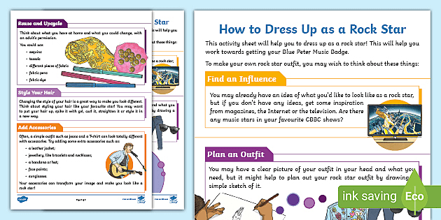 Free Rock Star Dress Up Blue Peter Music Badge Info Sheet