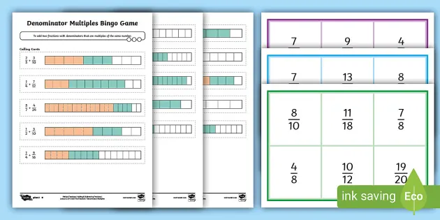 👉 Add Fractions Denominator Multiples: Bingo Game