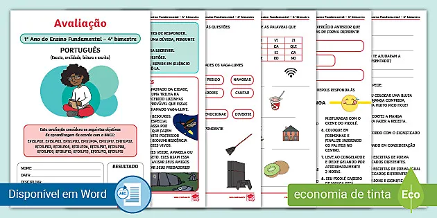 Fichas de Avaliação: 4º ano, Língua Portuguesa - Atividades Educativas