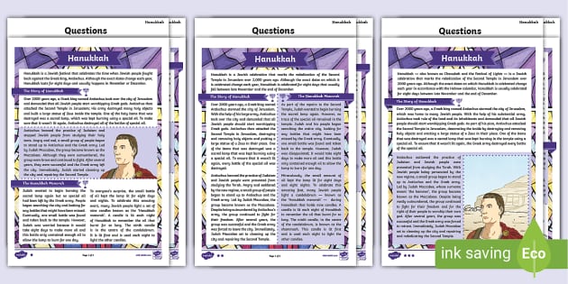 UKS2 Hanukkah Reading Comprehension Differentiated Activity