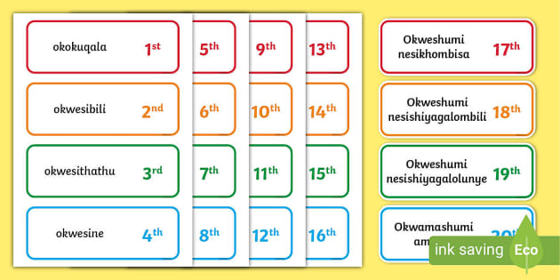 FREE! - Ordinal Numbers isiZulu - Izinombolo Zokulandelana