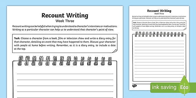 recount writing week three homework worksheet