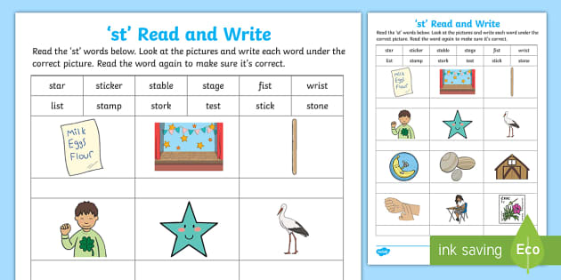 Downloadable st Words Phonics Worksheet | Primary Resources