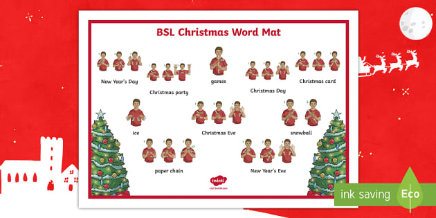 Bsl Christmas Signs New Word Mat Teacher Made Twinkl Bsl Christmas Signs New Word Mat Teacher Made Twinkl