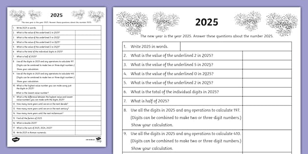 The Year 2025 Number Fact Challenge Worksheet Worksheet T2 M 4832 The Year 2025 Number Fact Challenge Activity Sheet Ver 7
