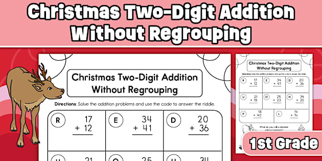 First Grade Christmas Two-Digit Addition Without Regrouping Worksheet