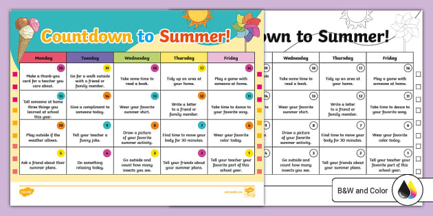 Countdown to Summer Activity Calendar for 3rd-5th Grade