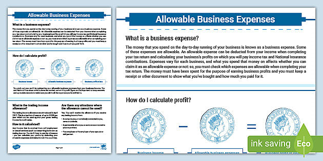 Allowable Business Expenses Information Sheet (teacher Made)