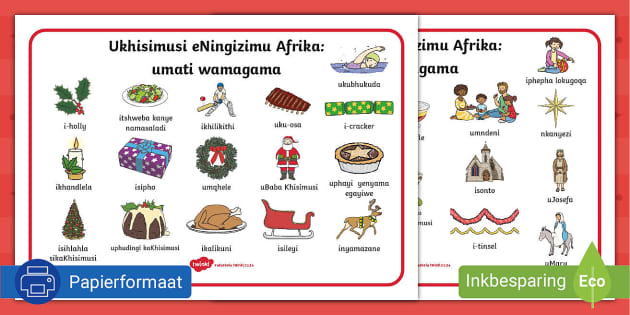 Christmas in South Africa Word mat - Ukhisimusi eNingizimu Afrika