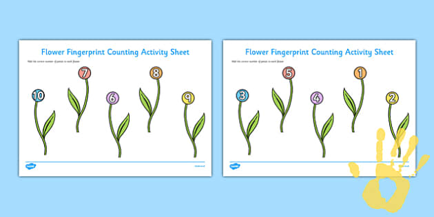 number 2 prek worksheet Activity / Worksheet Counting Pack Flower Fingerprint Sheet