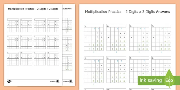 2 digit x 2 digit multiplication practice worksheet ks2