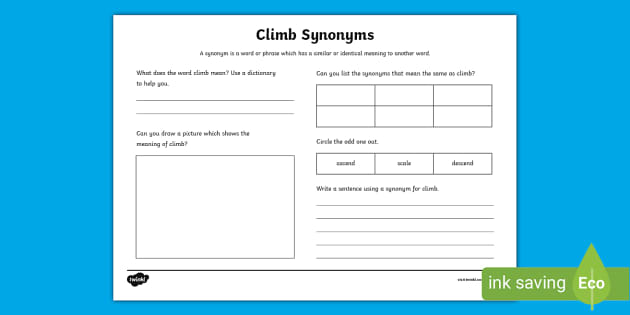 Climb Synonyms Worksheet (Hecho por educadores) - Twinkl