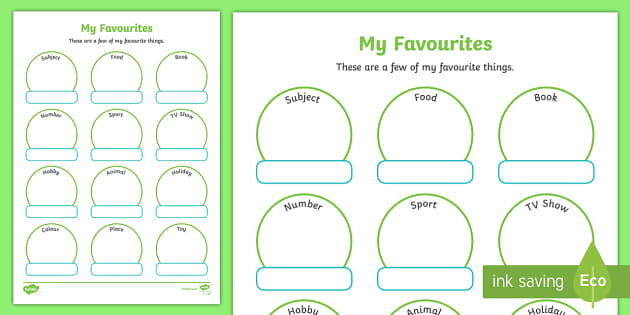 Free Printable My Favorite Things Worksheets for Students