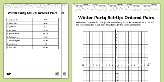 Fifth Grade Winter Party Set-Up: Ordered Pairs Activity