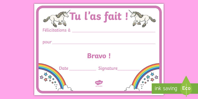 Diplôme : Les licornes (teacher made) - Twinkl