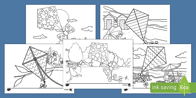 Patterned Kite Colouring Pages (teacher made) - Twinkl