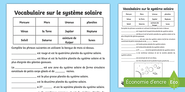 Texte A Trous Le Systeme Solaire Teacher Made