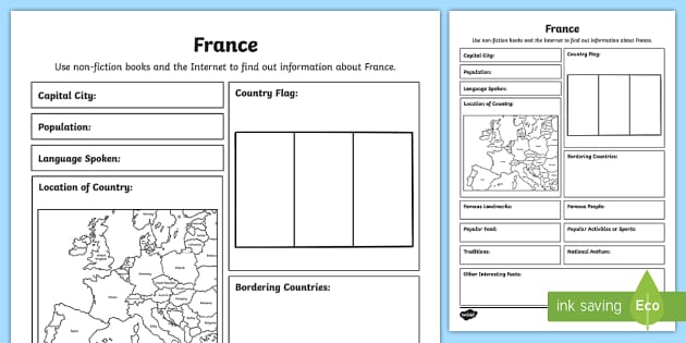 France Fact File Writing Template (teacher made)