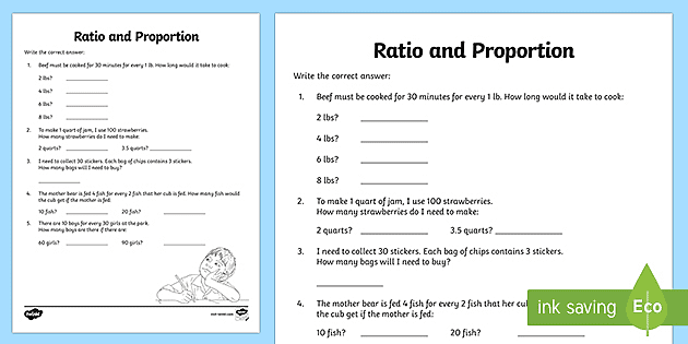 ratio and proportion activity printable math worksheets